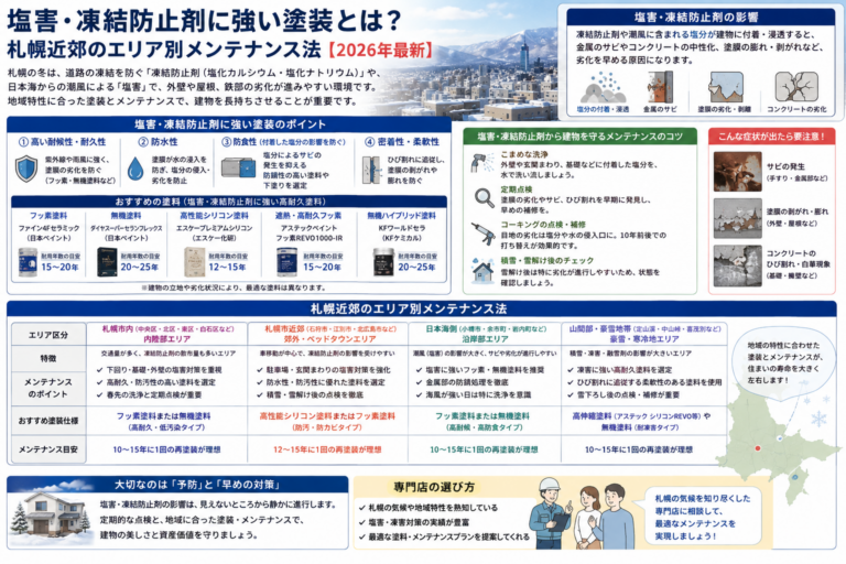 塩害・凍結防止剤に強い塗装とは？札幌近郊のエリア別メンテナンス法【2026年最新】