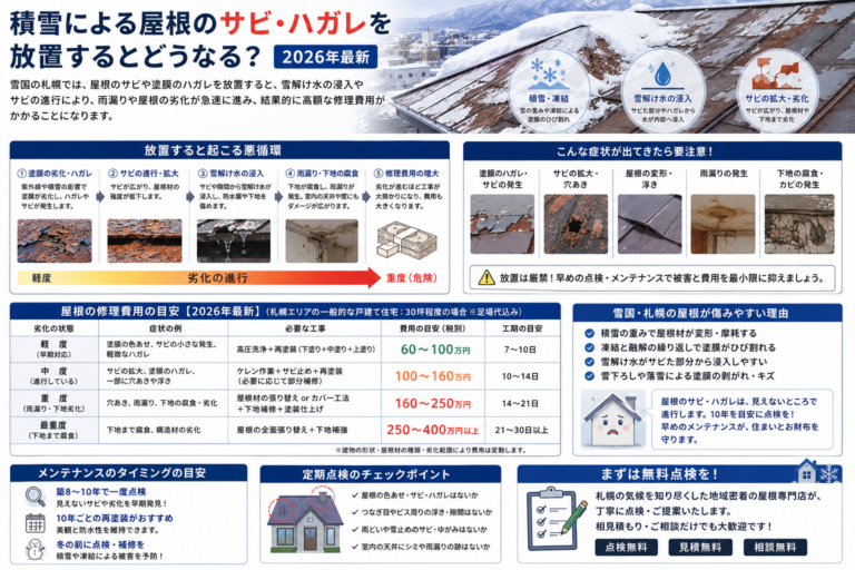 積雪による屋根のサビ・ハガレを放置するとどうなる？修理費用の目安【2026年最新】