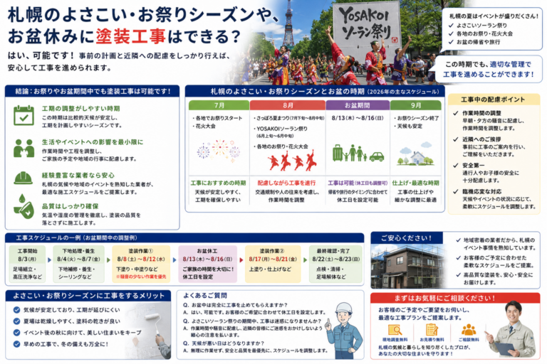 札幌のよさこい・お祭りシーズンや、お盆休みに塗装工事はできる？【2026年最新】
