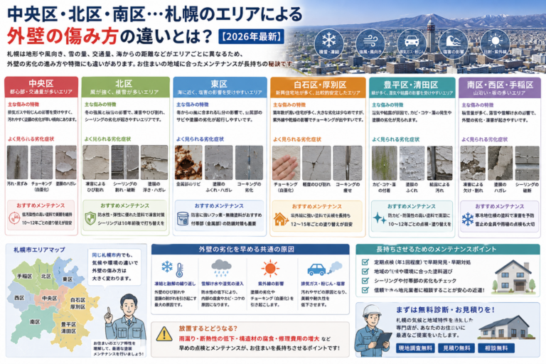 中央区・北区・南区…札幌のエリアによる外壁の傷み方の違いとは？【2026年最新】