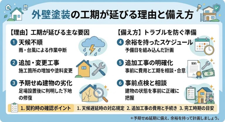 外壁塗装の工期が延びる理由と備え方