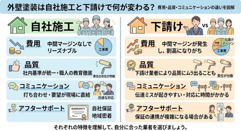 外壁塗装は自社施工と下請けで何が変わる？
