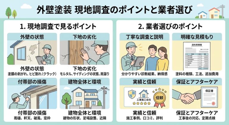 外壁塗装の現地調査で見るポイントと業者選び